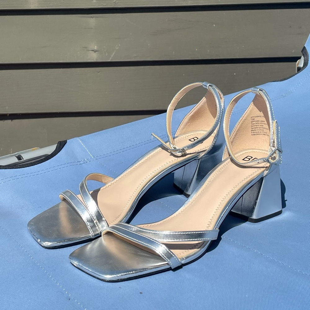 BP Silver High Heel Sandals with Straps
